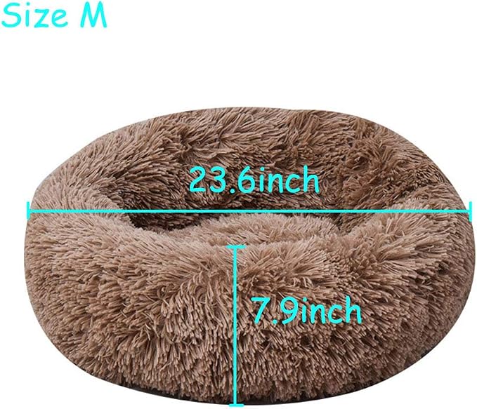 Modern Soft Plush Round Pet Bed for Cats or Small Dogs, Mini Medium Sized Dog Cat Bed Self Warming Autumn Winter Indoor Snooze Sleeping Cozy Kitty Teddy Kennel (24'' D x 8'' H, Coffee)