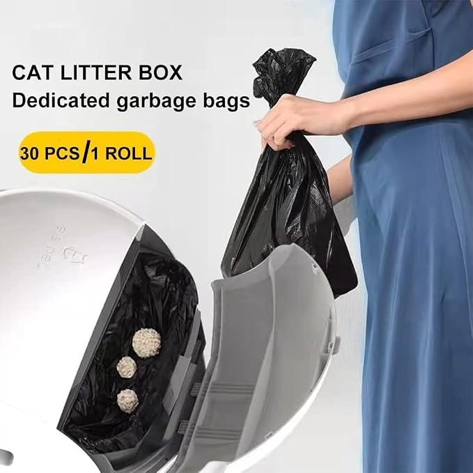 Cat Litter Box Liners 6packs Garbage Bags Compatible with KungFuPet Self Cleaning Cat Litter Box, Car Litter Bags 6rolls/180pcs
