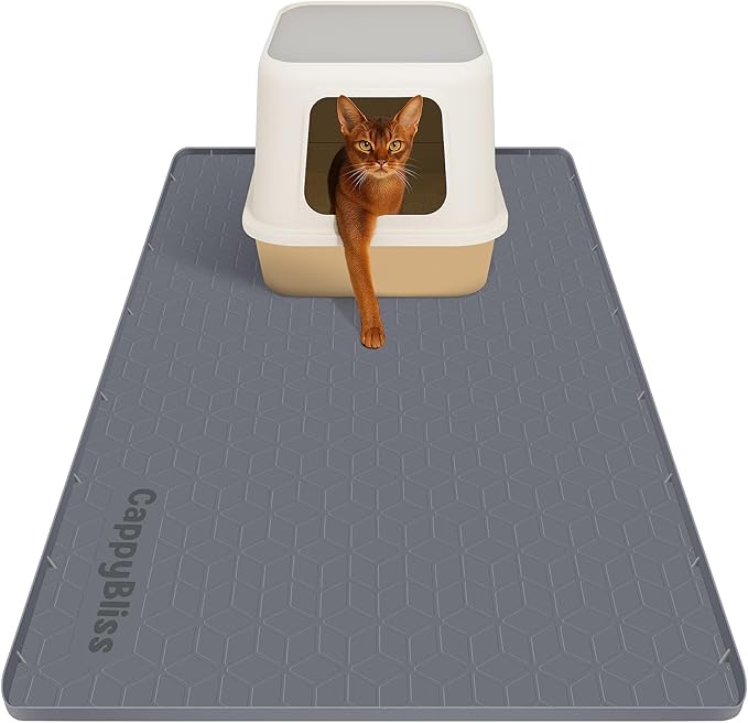 Cat Litter Mat, 34"x22" Waterproof Silicone, Litter Trapping | Large Size, Non-Slip Floor Pad, Easy to Clean, Indoor Cats, for Litter Box, Traps Litter & Dirt, Dark Gray