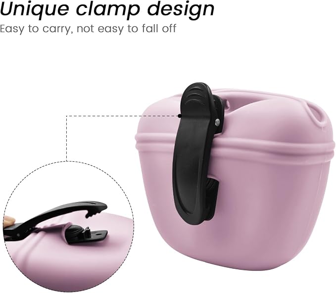 AUDWUD Silicone Dog Treat Pouch with Clicker Magnetic Closure Secure Clip | Upgraded clip keeps your treat pouch secure during training.Magnetic closure allows fast one hand access.Includes dog click