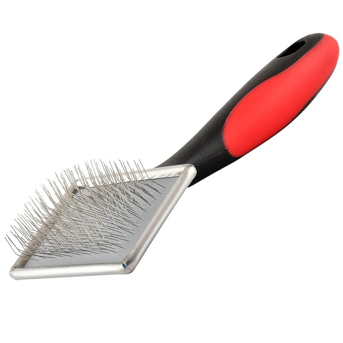 Jeffers Pet Non Slip Slicker Grooming Brush – Soft Flexible Pins, Red & Black Handle. Detangling Grooming Tool for Dogs & Cats w/Short, Long, Thick & Curly Coats, Easy Storage, Travel Size - Small