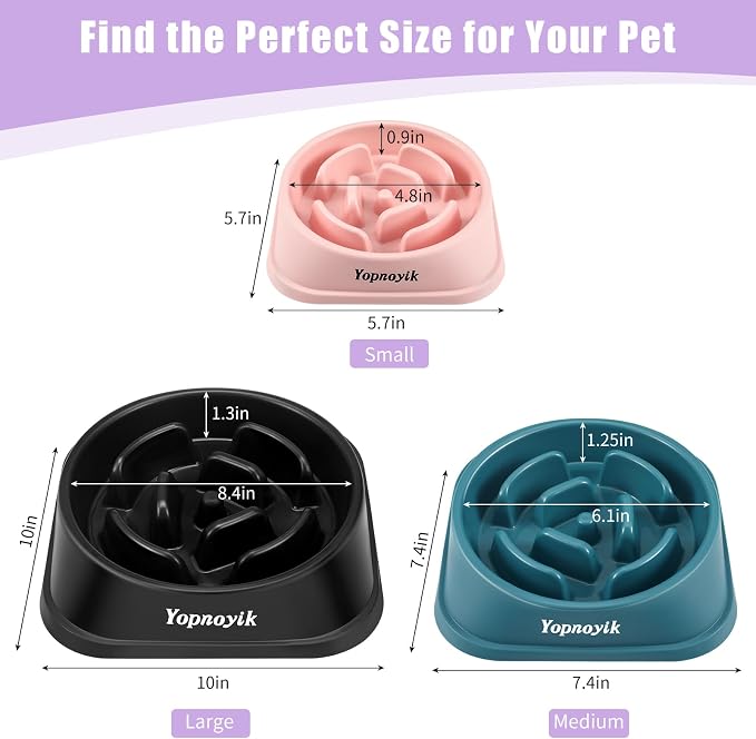 Yopnoyik 2 Pack Slow Feeder Dog Bowls for Healthy Eating, Non-Slip and Anti-Choking Design, Reduces Bloating & Overeating for Large Dogs, Easy to Clean