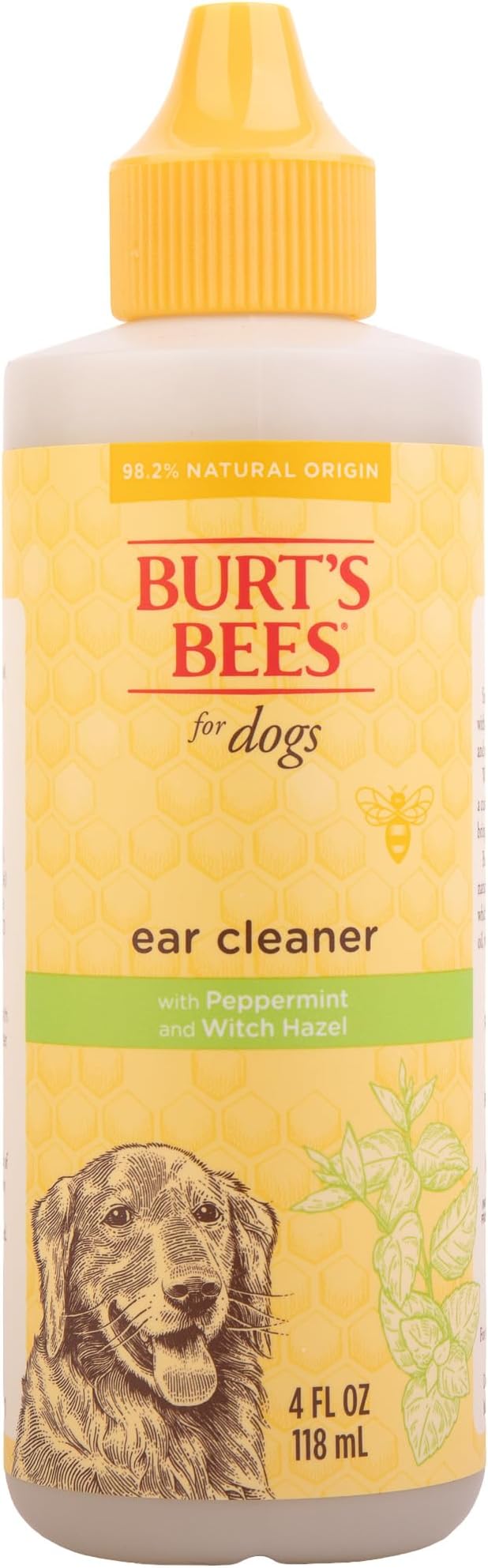 BURT'S BEES FOR PETS Dog Ear Cleaner, Peppermint & Witch Hazel, 4 Fl Oz | 99.7 percent natural origin formula, gentle ear cleaning solution, for routine daily grooming, all dogs
