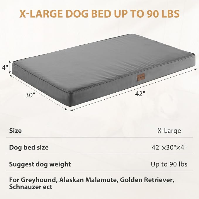 BFPETHOME Outdoor Waterproof Dog Bed for Large Dogs, Washable Cover, 42" | Outdoor & Indoor Use, Waterproof, For Medium, Large, Extra Large Dogs, Orthopedic, Egg Crate Foam, Up to 90 lbs