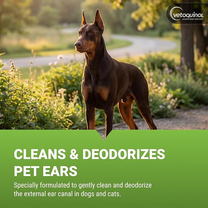 Vetoquinol Ear Cleansing Solution - Gentle Cleaner to Remove Dirt & Debris - Easy-to-Use Drops for Cats & Dogs - Support Clean and Fresh-Smelling Ears - Ideal for Routine Pet Hygiene - 16 Ounces