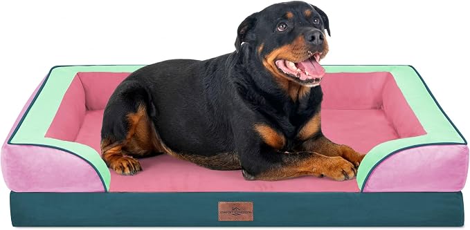 Comfort Expression Orthopedic Dog Bed for Extra Large Dogs with Bolster | Waterproof Dog Couch Bed with Washable Cover & Non-Slip Bottom, Supportive Egg Crate Foam XL Pet Bed, 45x35 Inch
