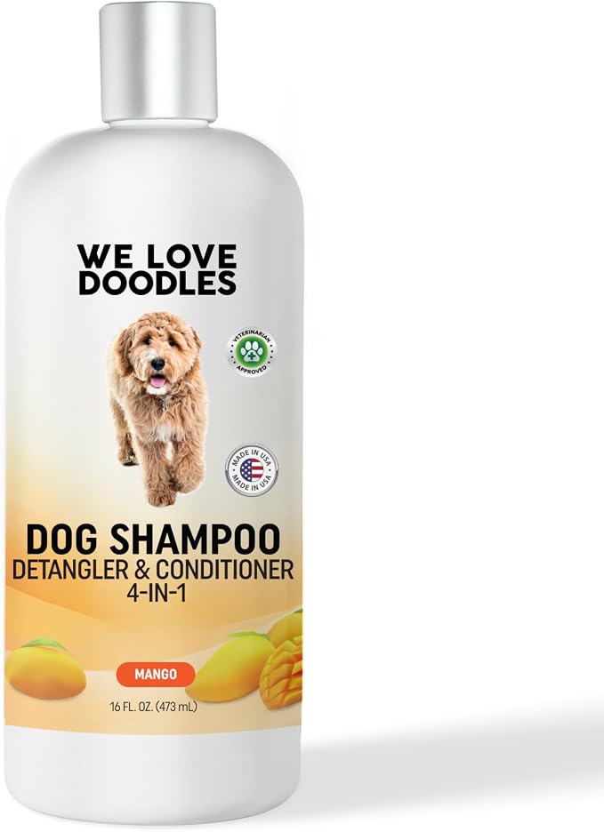 Dog Shampoo, Conditioner & Detangler, Hypoallergenic, Tearless, Mango, 16OZ | For Sensitive Itchy Skin, Hypoallergenic, Tearless, Best Shampoo For Smelly Dogs, Goldendoodle, Poodle & Doodle, Made in USA