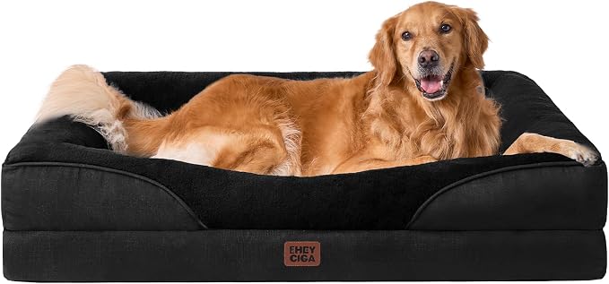 EHEYCIGA Orthopedic XL Dog Bed for Large Sized Dog, 42x30 Inch Extra Large Memory Foam Dog Couch Bed with Sides, Waterproof Liner & Washable Removable Cover, Bolster Pet Sofa, Black