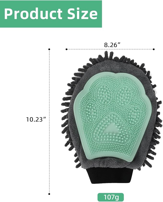 Green Double-Sided Dog Bath Glove Dog Washing Glove for Dogs&Cats | Massage Dog Brush Glove,Chenille Absorbent Pet Towel Mitt,Pet Grooming Glove for Hair Removal Glove,Pet Bathing Glove