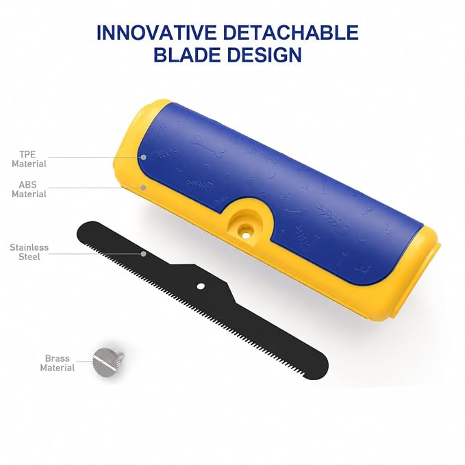 Dog and Cat Deshedding Brush for Short Hair Pets, Blue/Yellow | Metal shedding blade for loose fur, short to medium coats and daily grooming