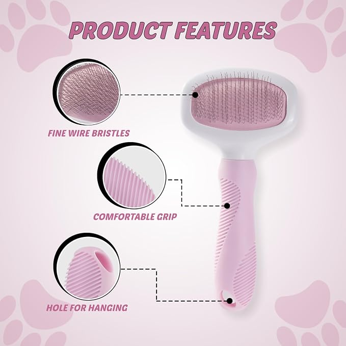 Pink Deshedding Slicker Brush for Long and Short Hair Dogs | Removes Loose Undercoat, Mats and Tangles, Skin Friendly Grooming Comb for Shedding Control on Long and Short Hair