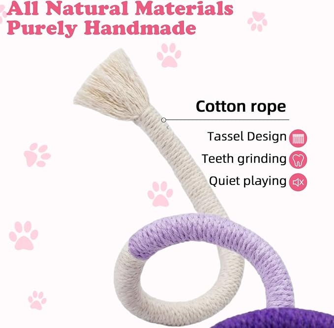Leitee 15.2" X 10" X 8" 100 Pcs Cat Bed Storage Basket Gift Cat Variety Toys Set Cotton Rope Basket, Fish Mice Pet Bell Colorful Crinkle Balls Spring Toy for Kitten Swat Interactive (Basic,Pink,White)