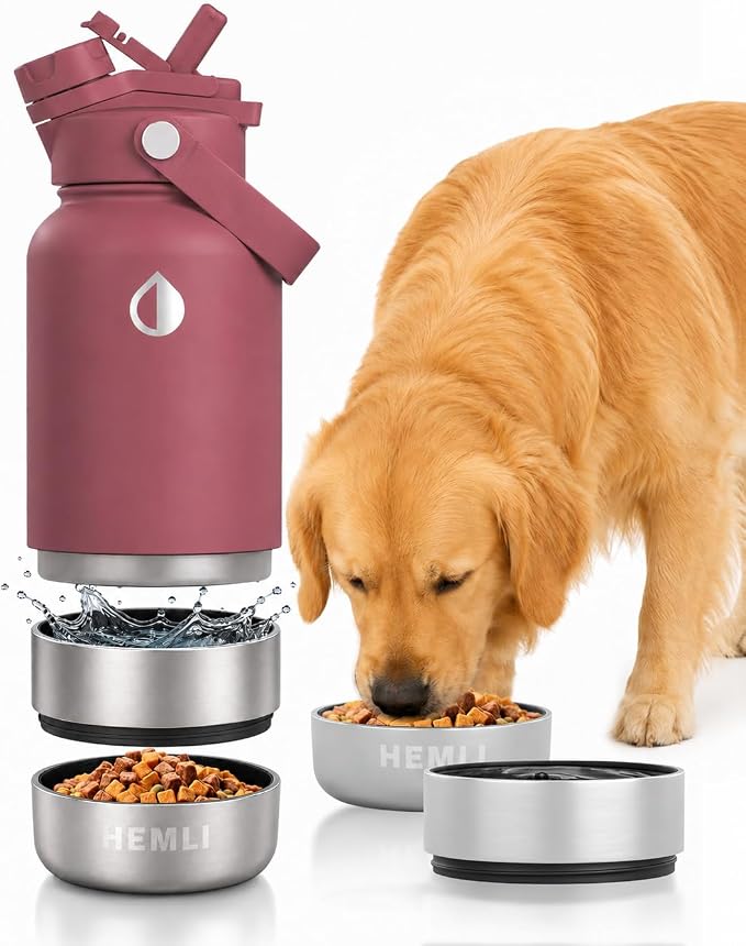 32 oz. Dog Water Bottle, Insulated Dog Travel Water Bottle, Stainless Steel Pet Water Bottle Dispenser Portable Food and Water Bowl for Dogs for Walking Dog Canteen Travel Kit