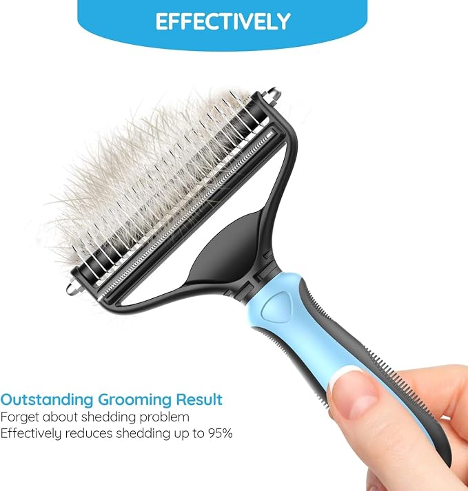 Pet Grooming Tool, 2 Sided Cat and Dog Brush for Shedding, Dual Head Comb | Deshedding Brush and Dematting Rake, Gentle Long Short Hair Detangler for Undercoat, Loose Fur Coat Remover, Ergonomic Grip