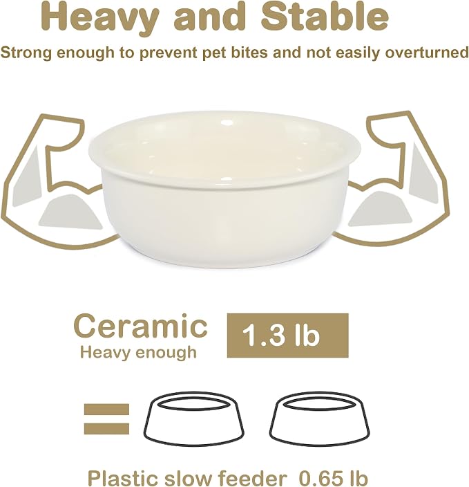 Ceramic Replacement Dog Bowls for Wordcam SS01 Model, 6.9"X2.6", Beige | Food and Water Bowl Set, for Small Medium Cats, Pet Feeding Dishes for Dogs 20-35lbs, Thicker Ceramic, Anti-Skid, 28Oz/800ML