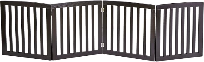 Extra Wide Dog Gate 24 Inch High Freestanding Indoor Pet Door for House Doorways Stairs Halls, Foldable Wood Outdoor Safety Fence 4 Panels, Coffee