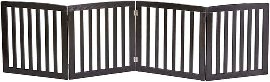 Extra Wide Dog Gate 24 Inch High Freestanding Indoor Pet Door for House Doorways Stairs Halls, Foldable Wood Outdoor Safety Fence 4 Panels, Coffee