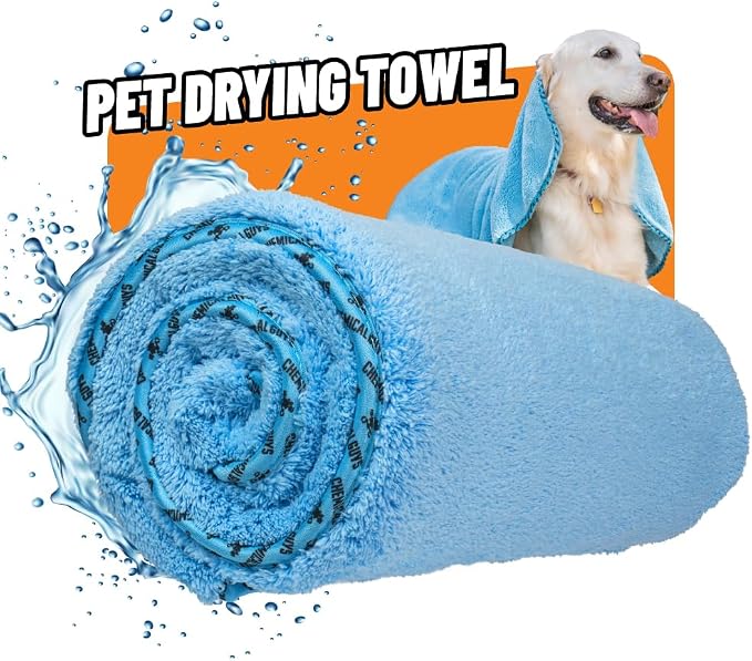 Chemical Guys Furrocious Super Absorbent, Ultra Soft Microfiber Pet Towel for Drying & Grooming Dogs, Cats & More, Blue (25 inches x 36 inches) PCS1996 - Pet Blanket, Pet Bed Topper