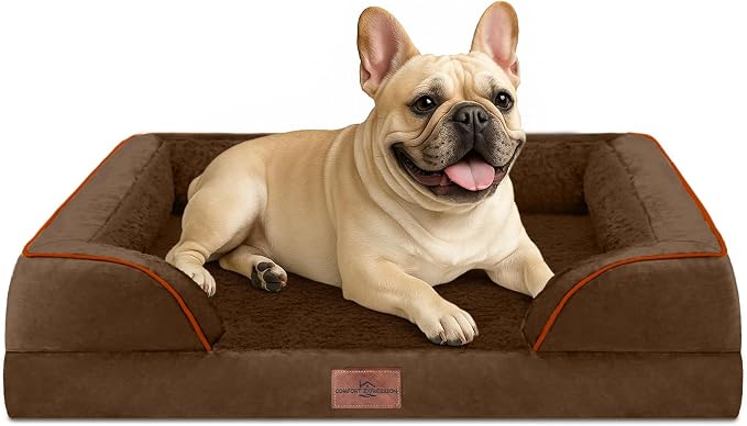 Comfort Expression Orthopedic Dog Bed for Medium Size Dog with Bolster | Waterproof Dog Couch Bed with Washable Cover & Non-Slip Bottom, Supportive Egg Crate Foam Medium Pet Bed, 30x20 Inch