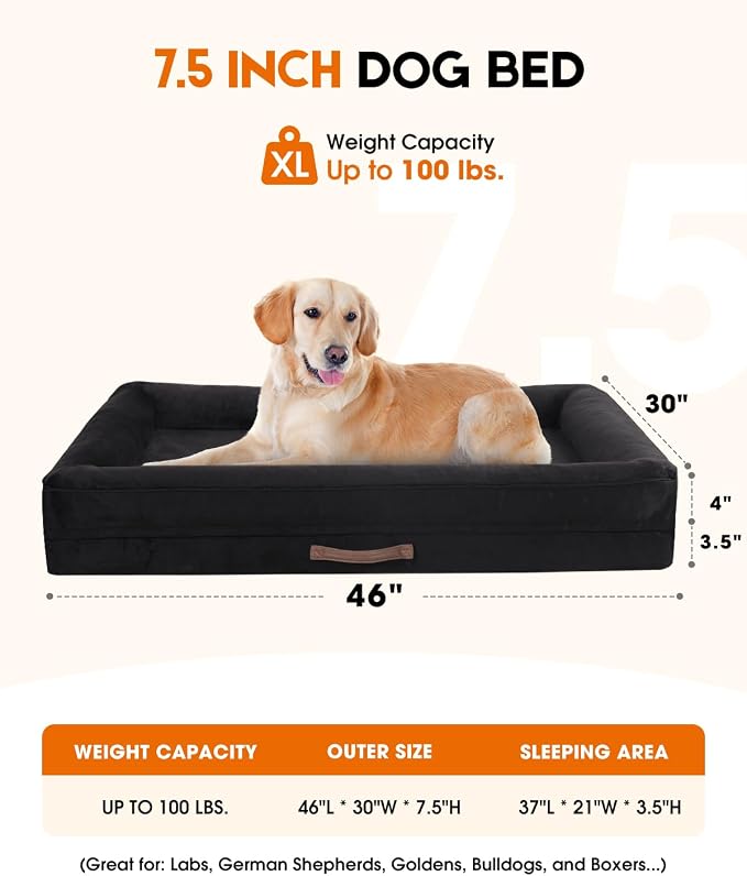 Upvilla Orthopedic Dog Bed XL, Four-Sided Cushioned Egg-Shaped Foam Dog Sofa, Waterproof Removable Cover, Pet Sofa Bed with Non-Slip Base, Extra Large Dog Bed,Black