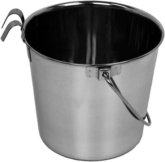 Advance Pet Products 4 Quart Stainless Steel Bucket with Dual Hook | Perfectly Fits on Kennels, Cages and Critter Crates | Heavy Duty Bucket for Pets Cleaning & Food Prep - Flat Sided Pail