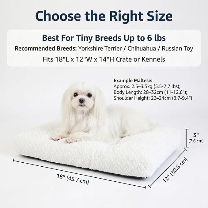 18 Inch Dog Crate Bed for Small Dogs and Puppies,Washable Puppy Crate Pad for Dog Cages,Soft Jacquard Flannel Kennel Mat with Anti-Slip Bottom,Fluffy Dog Bed for Toy Breeds,White