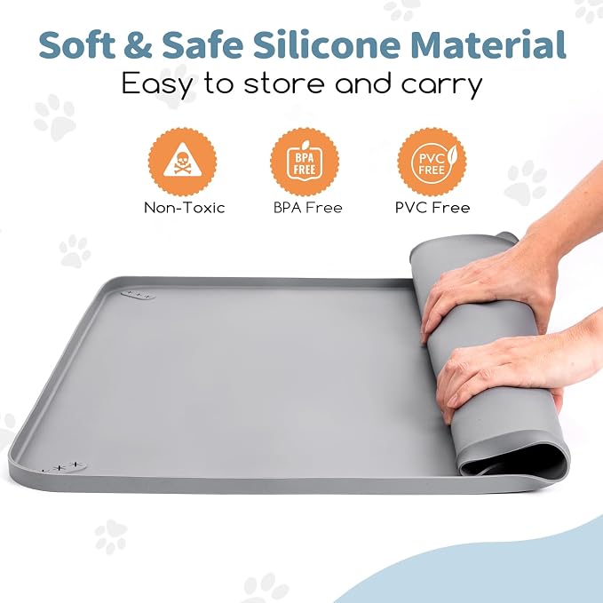Pee Pad Holder, Silicone Dog Puppy Pad Tray for DogTraining Pads Non-Slip Leak-Proof High Edge Mat, Dog Potty Tray for Home Floor Protection- Grey 25" x 36"
