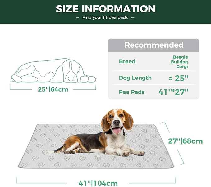 FXW Washable Pee Pads for Dogs, Super Absorbent, 27" x 41", 2 Packs | Machine washable, Non-slip backing