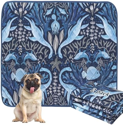 BVAGSS Washable Pee Pads for Dogs, 2 Pack Reusable Leakproof Puppy Wee Wee Pad, Non-Slip Waterproof Pet Training Pads, Super Absorbent Whelping Pads XH081 (Dino Navy, 36X24 Inch (Pack of 2))