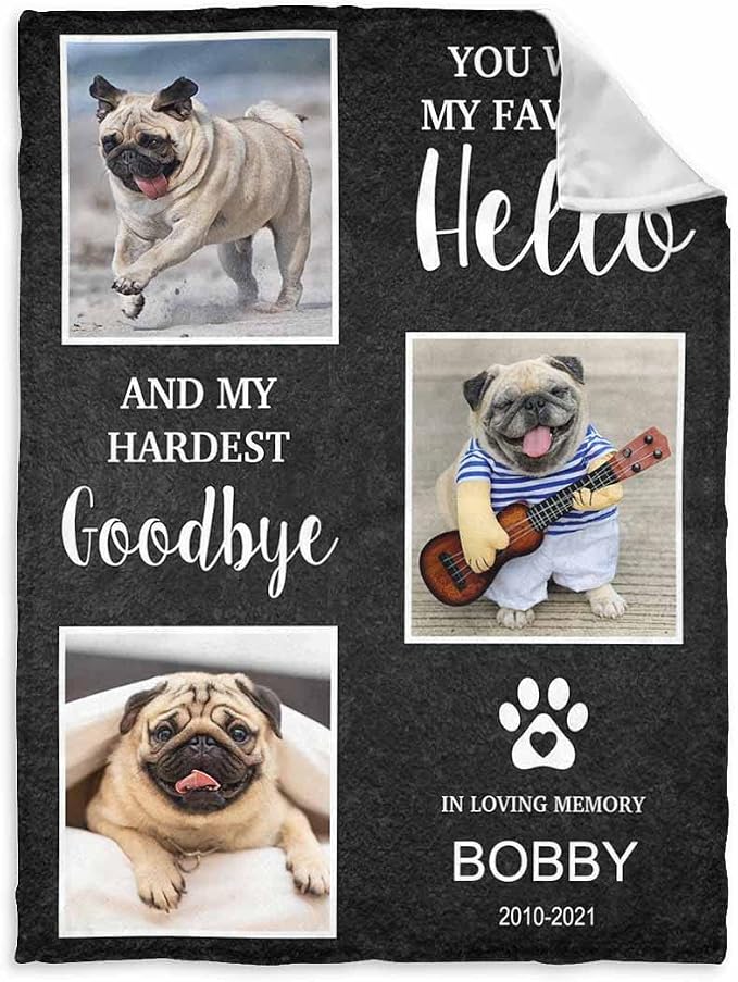 InterestPrint Custom Dog Pet Memory Blankets with Beloved Photo You were My Favorite Hello Personalized Loss of Loved one Memorial Blanket Gift for Dogs Cats Pets Lovers 50X60 Inch