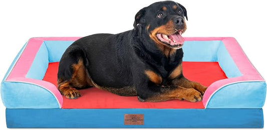 Comfort Expression Orthopedic Dog Bed for Extra Large Dogs with Bolster | Waterproof Dog Couch Bed with Washable Cover & Non-Slip Bottom, Supportive Egg Crate Foam XL Pet Bed, 45x35 Inch