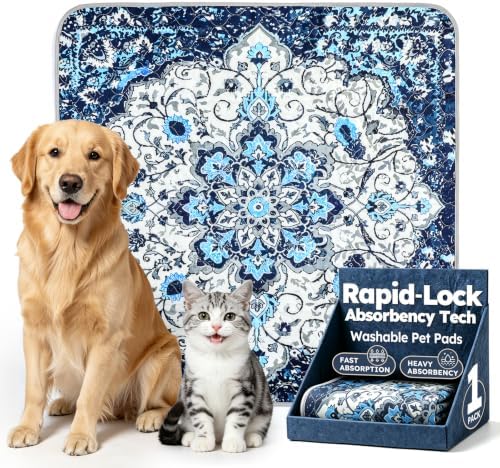 Yoofoss Washable Pee Pads for Dogs and Cats, Super Absorbent Reusable Dog Training Pads with Waterproof, Non-Slip Backing, Medallion Blue, 36x36 Inch,2 Pack