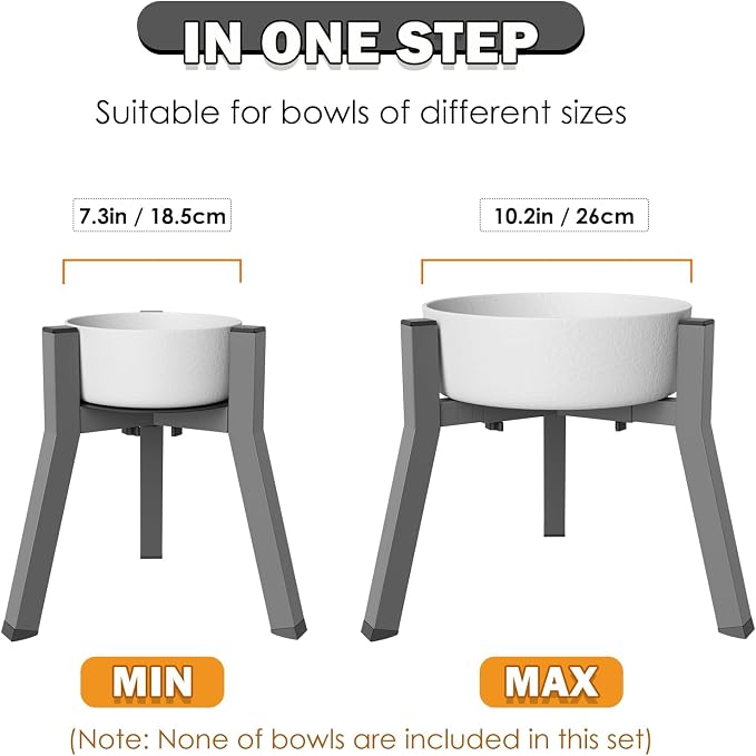 Elevated Dog Bowl Stand for Large Dogs with Platform, Adjustable Width 7-10.6", Raised Food Water Bowl Stand, Grey, Bowl NOT Included