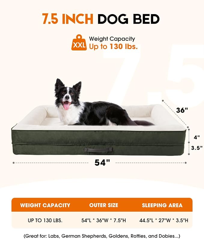 Upvilla XXL Orthopedic Dog Bed, Four-Sided Cushioned Egg-Shaped Foam Dog Sofa, Waterproof Removable Cover, Pet Sofa Bed with Non-Slip Base, Giant Dog Bed,Green