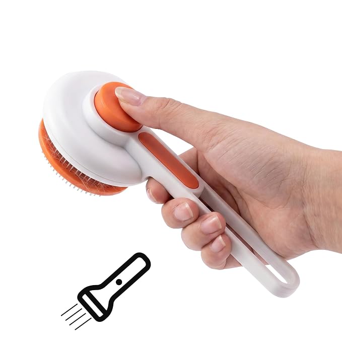 Self Cleaning Cat Dog Brush, Pet Deshedding Grooming Comb with Fine Stainless Steel Teeth, Hair Removal Slicker Brush for Long and Short Hair Pets