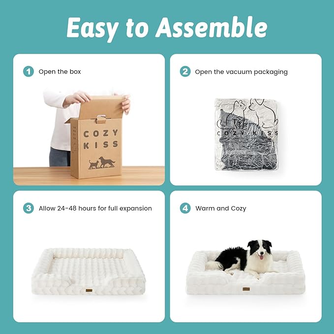 COZY KISS Orthopedic Dog Bed for Extra Large Dog 44x32 inch, XL Faux Fur Pet Sofa, Bolster Foam Bed with Sides, Non-Slip and Egg-Crate Big Dog Couch Bed with Washable Removable Cover, Beige