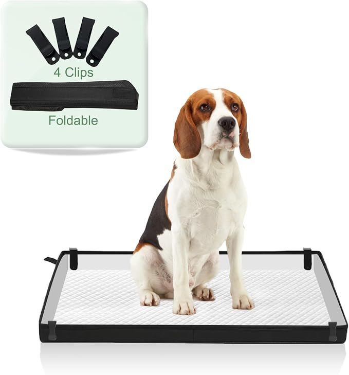 HQ4US 4LEGS Large Portable Dog Pee Pads Foldable Liner Base 33''x23'' Training Pad Holder with Fixing Clips, Waterproof, Easy Clean, Indoor Dog Potty