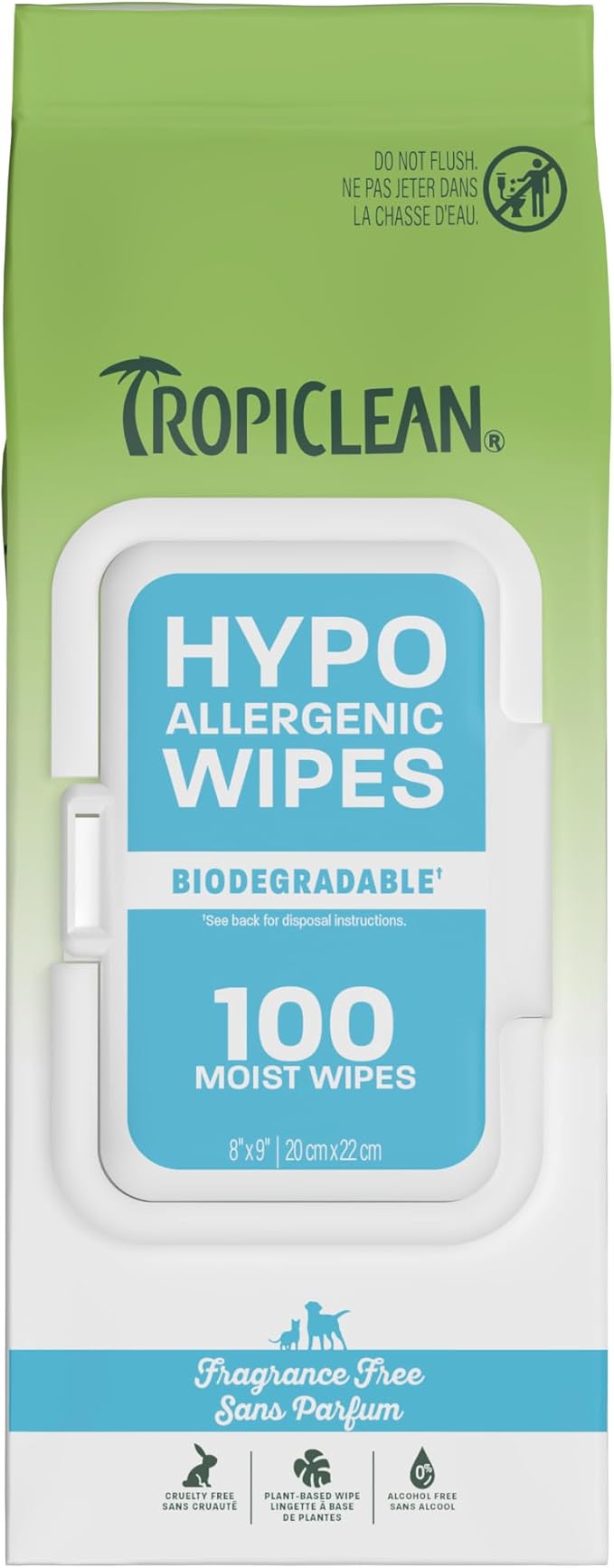TropiClean Hypoallergenic Cleaning Pet Wipes, 100ct - Wipes for Dogs, Cats, Puppies & Kittens with Sensitive Skin - Gently Removes Dirt & Dander - Fragrance Free