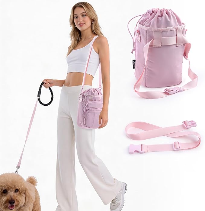 Stylish Dog Training Treat Pouch with Waist & Shoulder Strap, Dog Treat Bag for Walking and Training, Removable Waterproof Liner, Drawstring Treat Holder with Front Pocket & Clicker