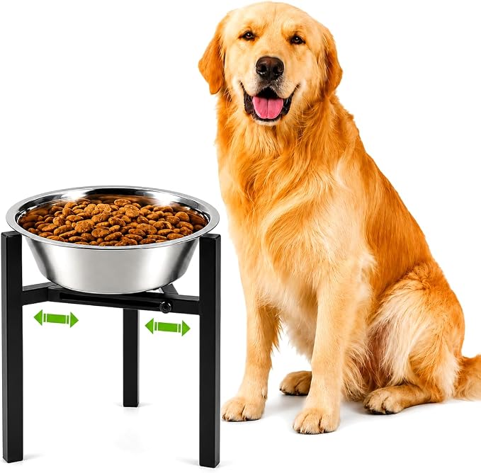 Adjustable Width Dog Bowl Holder - Single Bowl Feeder for Medium to Large Breed Dogs, fits Bowls from 8-11 inches, Sturdy Metal Construction, Ergonomic Design (Bowl not Included) (1-Pack)