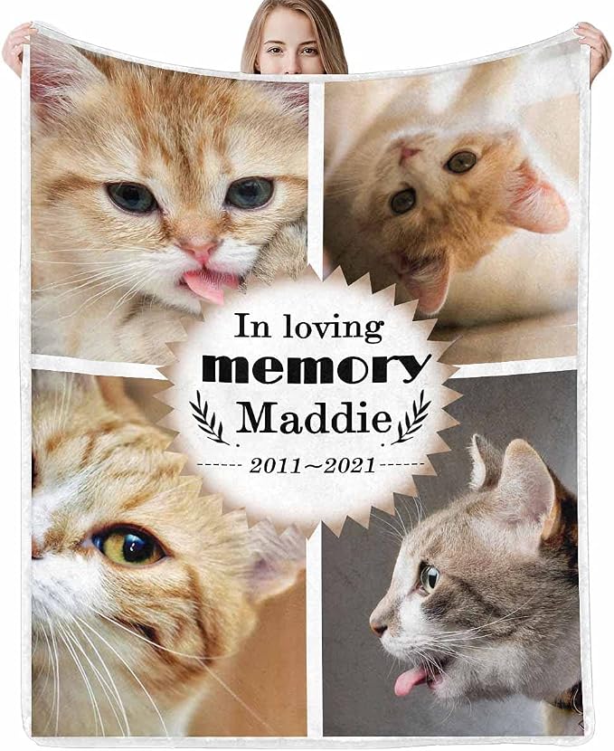 Custom Photo Blanket Best Memorial for Your Pets - Personalized Cozy Fleece Throws Blanket with Picture Upload for Dogs Cats Family Friends