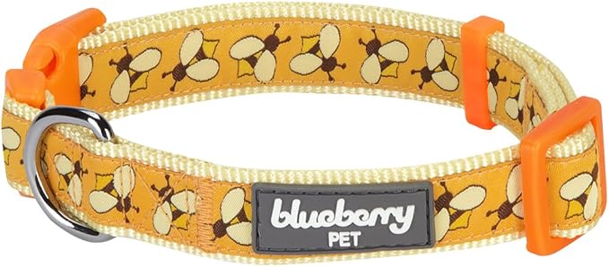 Blueberry Pet Essentials 10 Patterns Statement Busy Bees Designer Adjustable Dog Collar, Large, Neck 18"-26"
