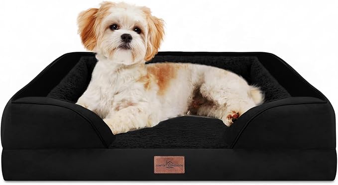 Comfort Expression Orthopedic Dog Bed for Medium Size Dog with Bolster | Waterproof Dog Couch Bed with Washable Cover & Non-Slip Bottom, Supportive Egg Crate Foam Medium Pet Bed, 28x19 Inch