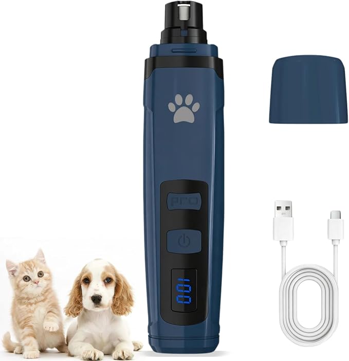 Dog Nail Grinder with 2 LED Lights | Type C 2 Speed Rechargeable Pet Nail Trimmer, Quiet for Paw Grooming, Powerful Painless Claw Clipper Kit