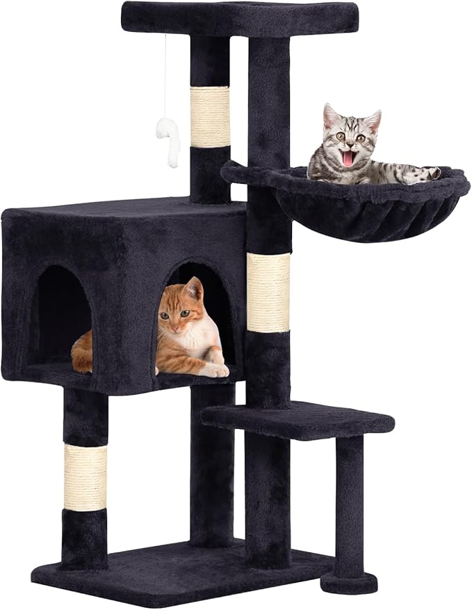 BestPet | 37" Cat Tree Tower | Dark Gray | Sturdy Multi-Level Cat Tree | with Plush Condo, Cozy Perch, Sisal Scratching Posts, Hanging Toy and Hammock | Easy Assembly | for Kittens & Adult Cats