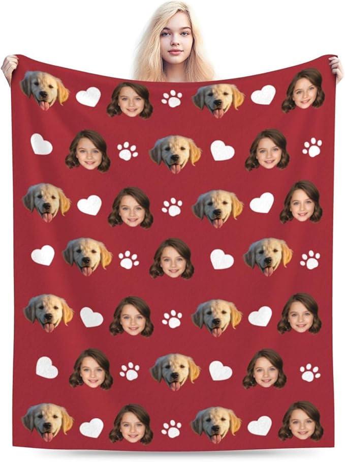 Nxwdwqa Personalized Dog Blanket Throws with Photos, Custom Pet Name Blanket, Dog Gifts for Pet Lovers, Customized Puppy Blanket for Adult Kid Birthday Christmas Fathers Mothers Valentines Gift