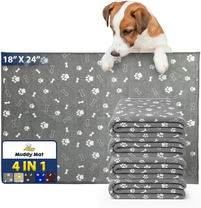 Muddy Mat® Washable Pee Pads for Dogs, Super Absorbent Reusable Puppy Pads–100% Waterproof Pee & Potty Training Pads for Pets, Non-Slip Dog Pads for Crates, Playpens and Floors - 4 Pack, Grey 18"x24"