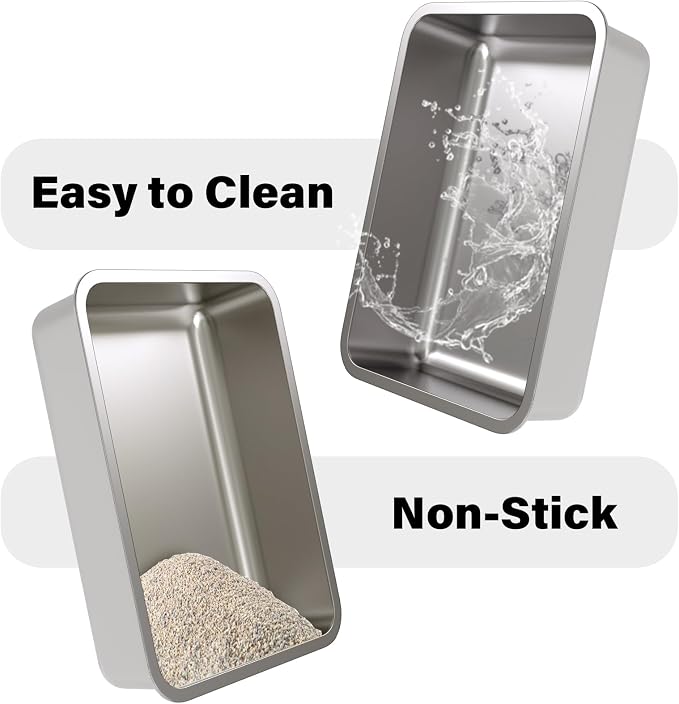 Stainless Steel Litter Box 2Pack,15.7"×11.8"×4" Small Cat Litter Box,Metal Litterbox for Kitten,Bunny,Guinea Pigs,Non Stick, No Smell, Easy to Clean