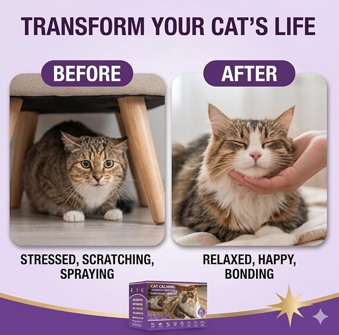 Cat Calming Diffuser Kit with 2 Diffusers and 4 Refills, Helps Reduce Stress, Scratching, Spraying and Hiding, Long Lasting Pheromone Solution