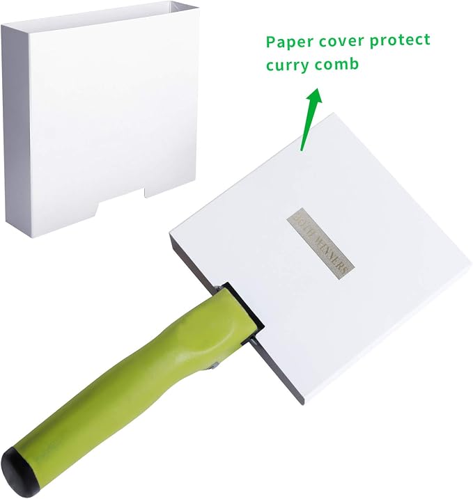 BOTH WINNERS Reversible Stainless Steel Curry Comb with Soft Touch Grip (Neon Green)